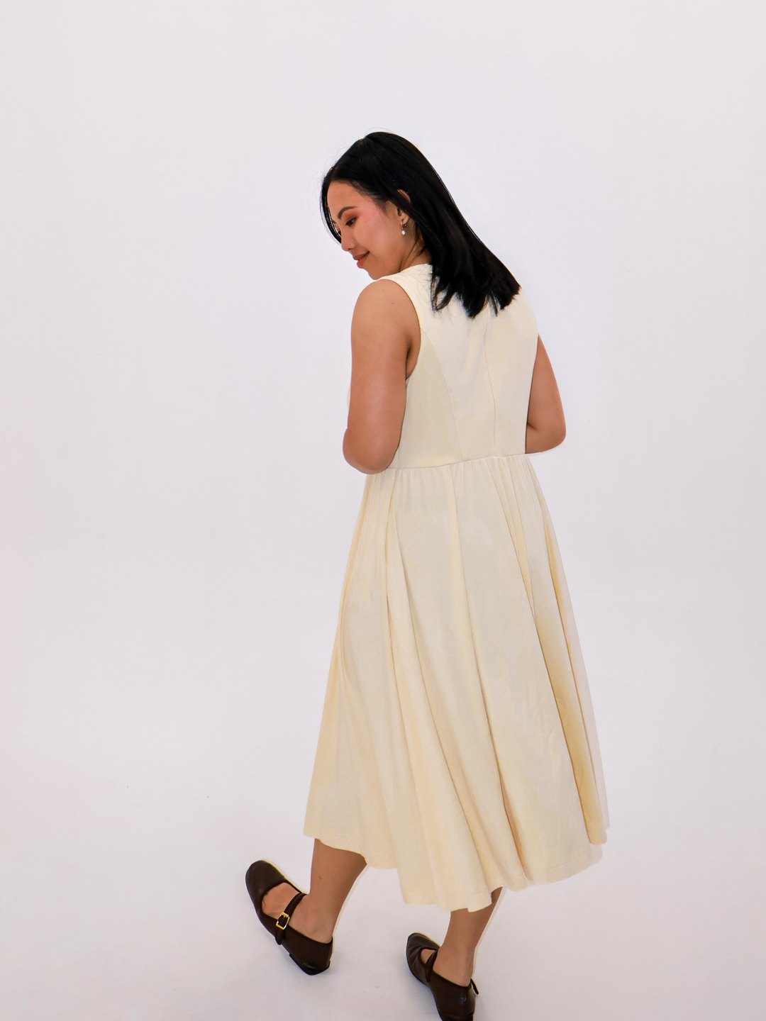 Petite Maternity & Breastfeeding Dress in Butter, back view