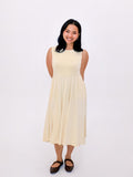 Petite mum wearing the Petite Maternity & Breastfeeding Dress in Butter, front view
