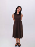 Petite mum wearing the Petite Maternity & Breastfeeding Dress in Dark Chocolate, front view