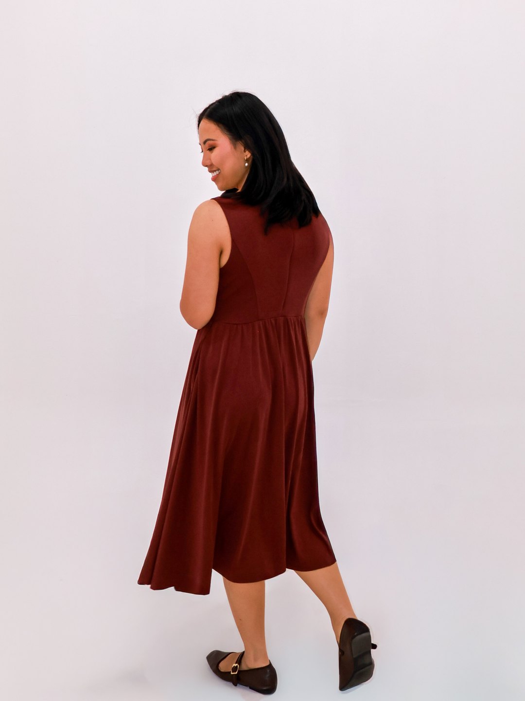 Petite Maternity & Breastfeeding Dress in Red Wine, back view