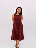 Petite mum wearing the Petite Maternity & Breastfeeding Dress in Red Wine, front view